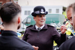 Chief Constable Pippa Mills meeting the BikeSafe Admin team